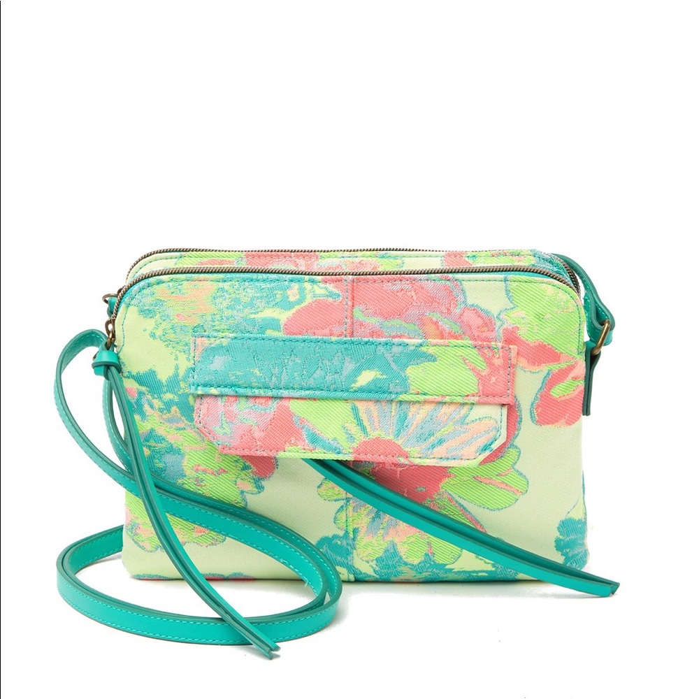 T-Shirt & Jeans - Floral Double Zip Crossbody Bag